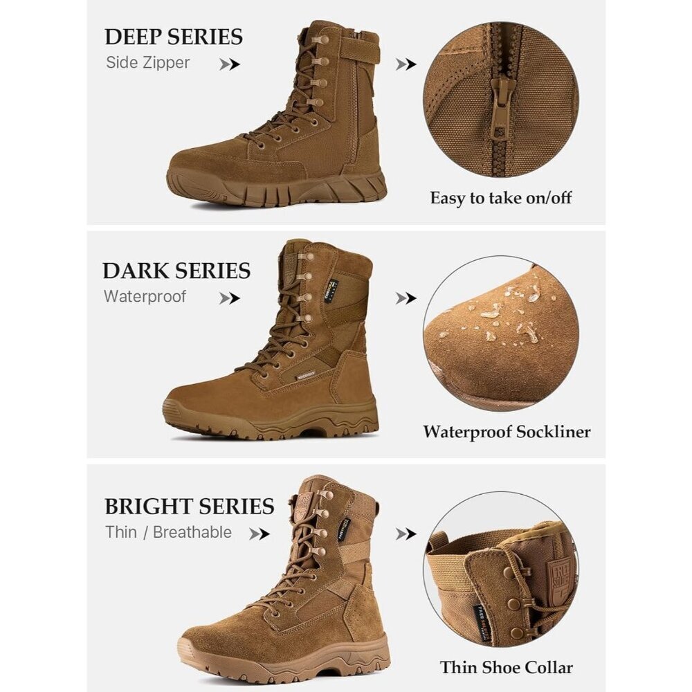 Men's Suede Leather Bright Brown 8" Lightweight Military Work Combat Desert Boot - Picture 7 of 8